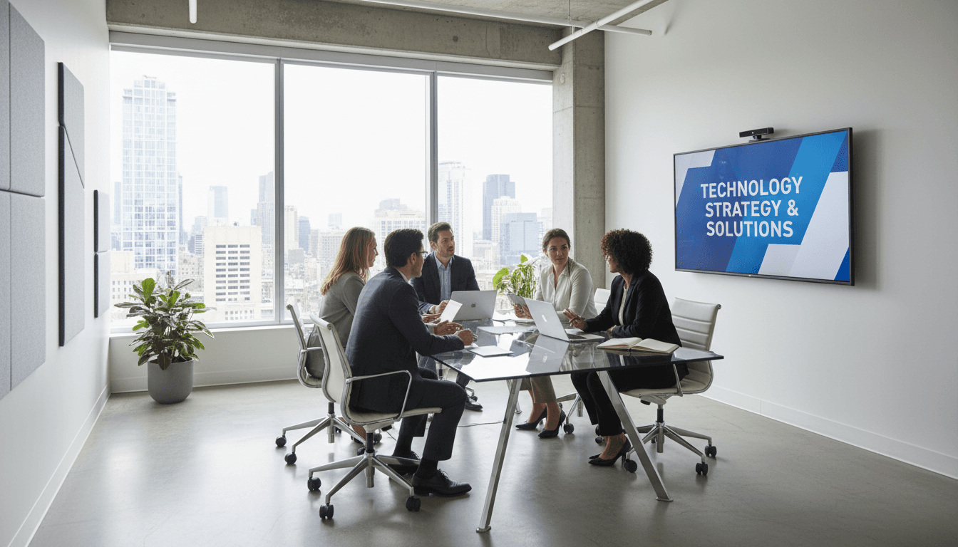 Professional team collaborating in a modern office environment during a strategic consultation meeting