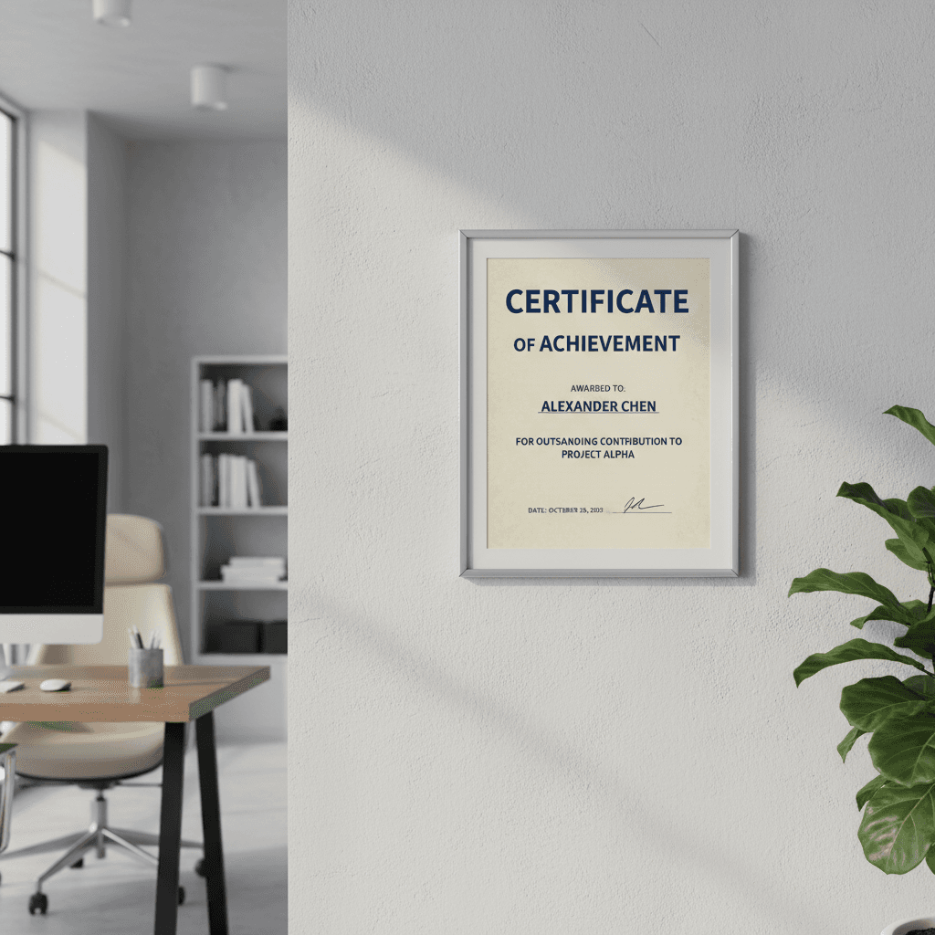 Framed industry recognition certificate for management consulting excellence